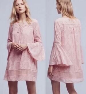 Anthropologie Floreat Womens 2 Blush Pink Esme Eyelet Flowy Boho Mini Dress